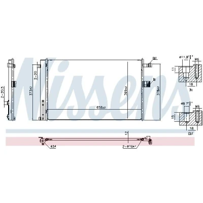Kuva NISSENS 941356 Ilmastoinnin Lauhdutin typpitäytöllä Vedenerottimella 11,8mm 8,7mm Alumiini 642mm R134a