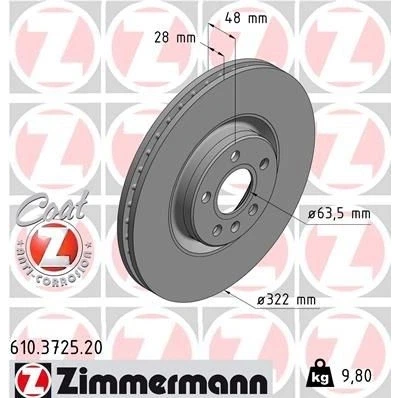 Kuva ZIMMERMANN COAT Z 610.3725.20 Jarrulevyt 322 28 6/5 5 108 tuuletettu sisältä pinnoitettu VOLVO: V90 II Farmari, XC60 II, XC90