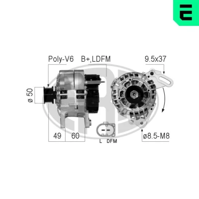 Kuva ERA 210731A Laturi 14V 90A VOLKSWAGEN: Golf 4, 5, 4 Variant, SKODA: Octavia 2 Combi, II Hatchback, Fabia 2, SEAT: Altea XL, Ibiza 3