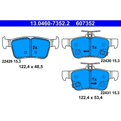 Kuva ATE 13.0460 7352.2 Jarrupalat akustisella kulumavaroittimella HONDA: CIVIC 10 Stufenheck,
