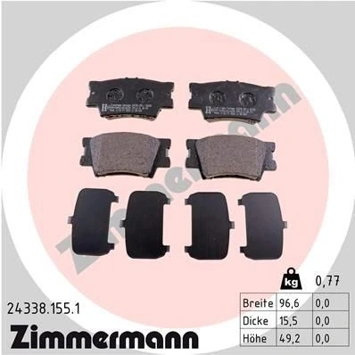 Kuva ZIMMERMANN 24338.155.1 Jarrupalat Valokuva vastaa toimituslaajuutta TOYOTA: RAV4 IV SUV, III Camry VI Sedan