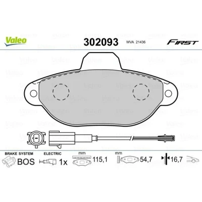 Kuva VALEO 302093 Jarrupalat Etuakseli Sis. kulumisenilmaisimen ilman huudonvaimennuspeltiä FIAT: 500 Hatchback, FORD: KA Hatchback