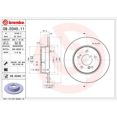 Kuva BREMBO 08.D340.11 Jarrulevyt 290 10 5 täysi pinnoitettu hiiliteräs Ruuveilla MERCEDES BENZ: SL Cabriolet