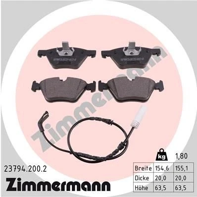Kuva ZIMMERMANN 23794.200.2 Jarrupalat Sis. kulumisenilmaisimen Valokuva vastaa toimituslaajuutta BMW: 3 Touring, Sedan, Coupe