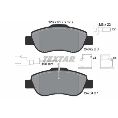 Kuva TEXTAR 2407202 Jarrupalat Sis. kulumisenilmaisimen Tarvikkeilla FIAT: 500 Hatchback, FORD: KA Hatchback