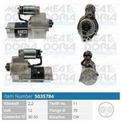 Kuva MEAT &amp; DORIA 5035784 Starttimoottori 12V 2,2kW 11 30 50 70mm NISSAN: NP300 Navara Pick up, Cabstar