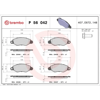 Kuva BREMBO P 56 042 Jarrupalat Sis. kulumisenilmaisimen Jarrusatulan ruuveilla Ilman tarvikkeita
