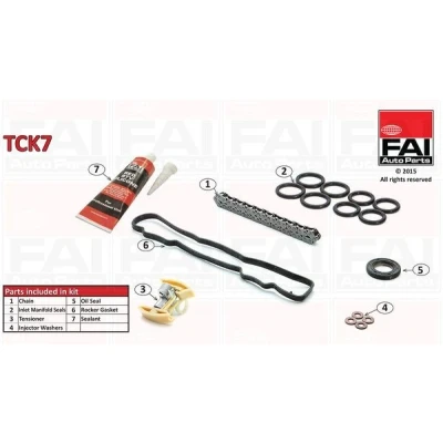Kuva FAI AutoParts TCK7 Jakoketjusarja Tiivisteillä, ilman hammaspyöriä Yksinkertainen, Niittiketju PEUGEOT: 207 Hatchback, 308 I SW, Hatchback