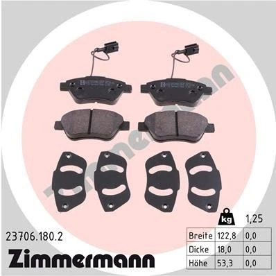 Kuva ZIMMERMANN 23706.180.2 Jarrupalat Sis. kulumisenilmaisimen Valokuva vastaa toimituslaajuutta FIAT: BRAVO 2, Punto Evo Hatchback, Qubo