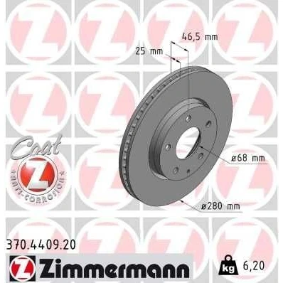 Kuva ZIMMERMANN 370.4409.20 Jarrulevyt 280 25 6/5 5 114 tuuletettu sisältä pinnoitettu