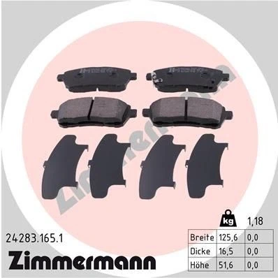 Kuva ZIMMERMANN 24283.165.1 Jarrupalat akustisella kulumavaroittimella Valokuva vastaa toimituslaajuutta FORD: FIESTA 6, 6 Van, MAZDA: 2 Hatchback