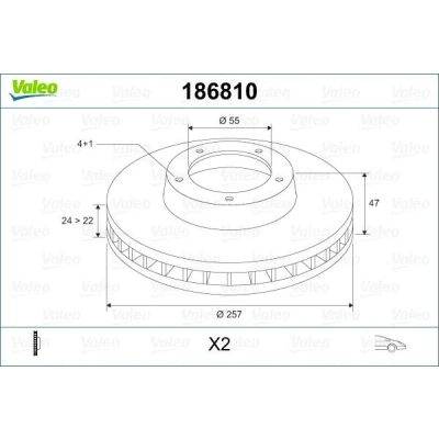 Kuva VALEO 186810 Jarrulevyt Etuakseli 258 24 4 Tuuletettu MAZDA: 323 F 6, FAMILIA 6