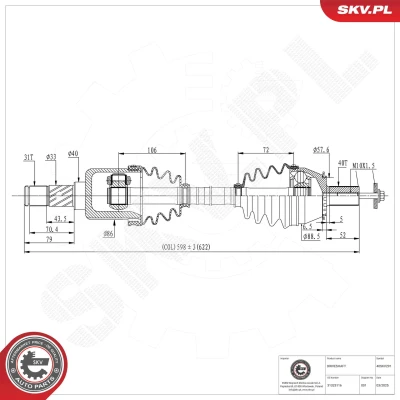Kuva Vetoakseli, Etuakseli, vasen Esen skv 40SKV291 volvo s60 ii, cross country s80 v60 i, v70 iii OE 31325116, 36010060