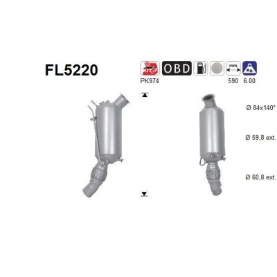 Kuva AS FL5220 Hiukkassuodatin Euro 6 Kordieriitti BMW: 3 Touring, 5 Sedan, Touring