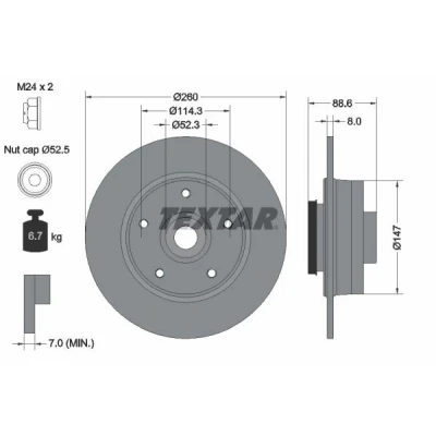 Kuva TEXTAR Jarrulevy RENAULT: Megane 4 PRO 8mm 05/05 114,3mm täysi pinnoitettu 92291003 432000185R,432006609R,432027412R Jarrulevyt