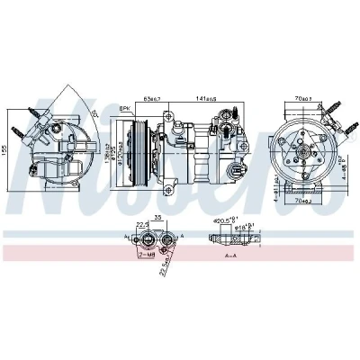 Kuva NISSENS 890594 Ilmastoinnin Kompressori PXC14 12 PAG 46 YF R 134a VOLVO: V40 Hatchback, V90 II Farmari