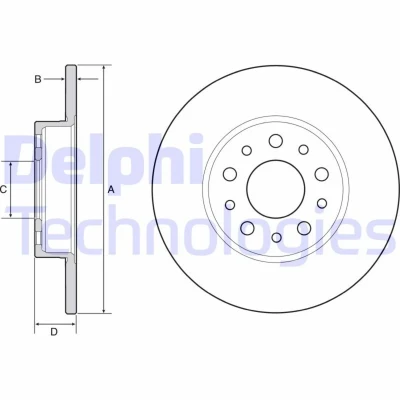 Kuva DELPHI BG4655C Jarrulevyt 251 10 5 täysi pinnoitettu käsittelemätön ilman pyöränlaakeria, ABS sensorirengasta FIAT: 500L
