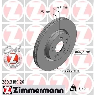 Kuva ZIMMERMANN COAT Z 280.3189.20 Jarrulevyt 293 25 9/5 5 114 tuuletettu sisältä pinnoitettu HONDA: CIVIC 9, 9 Tourer, Stufenheck