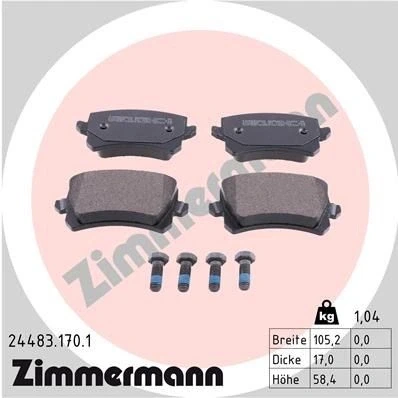 Kuva ZIMMERMANN 24483.170.1 Jarrupalat Ruuveilla Valokuva vastaa toimituslaajuutta VOLKSWAGEN: Tiguan I, Passat B8 Variant, B6 Variant
