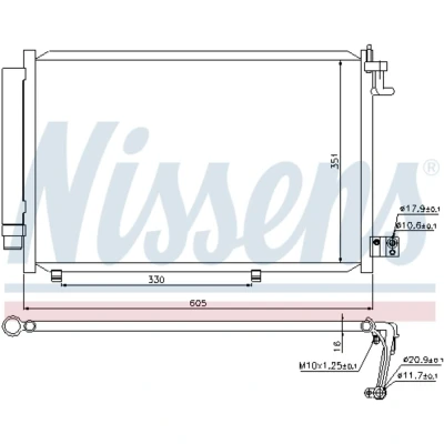 Kuva NISSENS 940108 Ilmastoinnin Lauhdutin Vedenerottimella Alumiini 605 R 134a