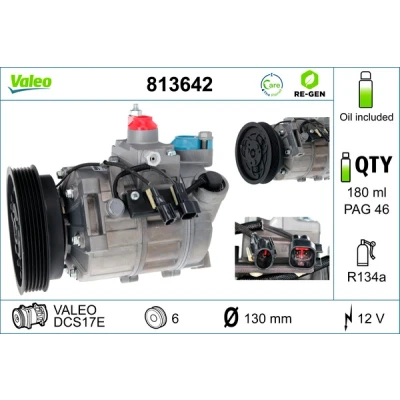 Kuva VALEO REMANUFACTURED 813642 Ilmastoinnin Kompressori DCS17E 12V PAG 46 R134a kompressoriöljyllä VOLVO: XC90 I (C, 275) 3.2 AWD, V8 AWD