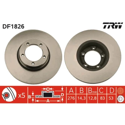 Kuva TRW DF1826 Jarrulevyt 276 14,3 5 105 täysi Lakattu