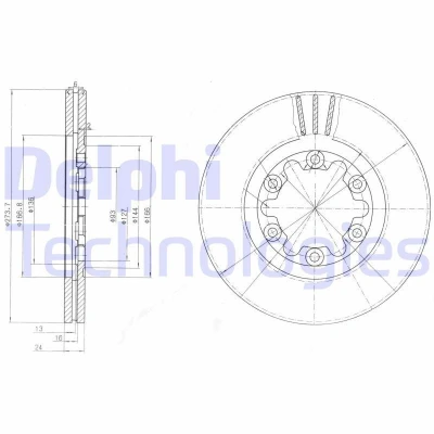 Kuva DELPHI BG3809 Jarrulevyt 274 24 6 Tuuletettu rasvattu käsittelemätön ilman pyöränlaakeria, ABS sensorirengasta FORD: Ranger Mk2