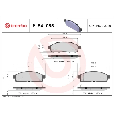 Kuva BREMBO P 54 055 Jarrupalat akustisella kulumavaroittimella Ilman tarvikkeita MITSUBISHI: L200 / Triton IV Pick up, V up