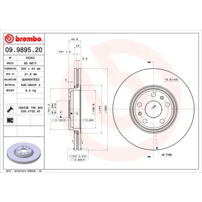 Kuva BREMBO 09.9895.20 Jarrulevyt 300 24 5 tuuletettu sisältä hiiliteräs Ruuveilla RENAULT: GRAND SCENIC 2, 2