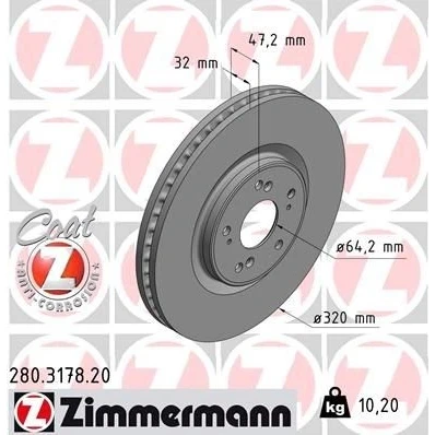 Kuva ZIMMERMANN COAT Z 280.3178.20 Jarrulevyt 320 32 9/5 5 114 tuuletettu sisältä pinnoitettu HONDA: ACCORD 8 Kombi,