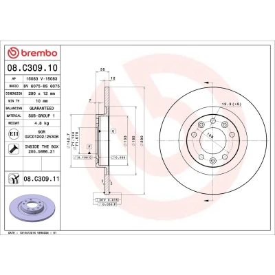 Kuva BREMBO COATED DISC LINE 08.9462.11 Jarrulevyt 283 10 5 täysi pinnoitettu Ruuveilla VOLVO: V70 I, XC70 I Cross Country, 850 Farmari