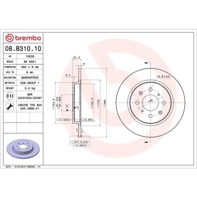 Kuva BREMBO 08.B310.10 Jarrulevyt 260 9 4 täysi Ruuveilla HONDA: Insight II Hatchback, Jazz 3