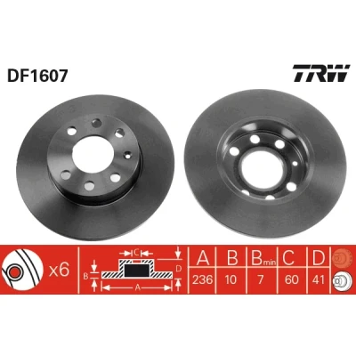 Kuva TRW DF1607 Jarrulevyt 236 10 6 100 täysi Lakattu Ruuveilla OPEL: Kadett E Sedan, Corsa A TR