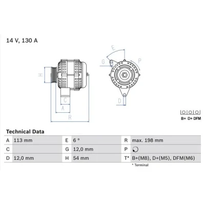 Kuva BOSCH 0 986 049 000 Laturi 14V 130A SAAB: 9 3 Sedan, 5 Farmari