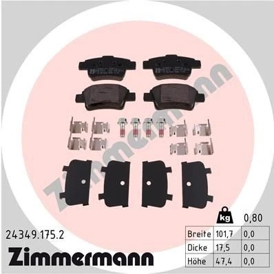 Kuva ZIMMERMANN 24349.175.2 Jarrupalat Ruuveilla Valokuva vastaa toimituslaajuutta, Jousella OPEL: Corsa D Hatchback, FIAT: Grande Punto Hatchback