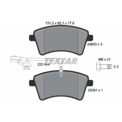 Kuva TEXTAR 2469306 Jarrupalat kulumisvaroitinkoskettimella Jarrusatulan ruuveilla RENAULT: Kangoo II / Grand Kangoo, Express