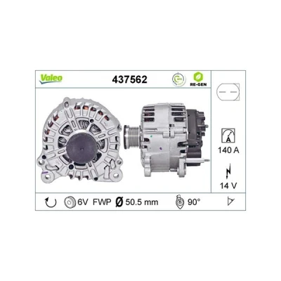 Kuva VALEO 437562 Laturi 14V 140A VOLKSWAGEN: Passat B6 Variant, Tiguan I, Golf 5, AUDI: Q7, A3 Sportback, SKODA: Octavia 2 Combi, II Hatchback