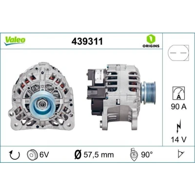 Kuva VALEO 439311 Laturi 14V 90A VOLKSWAGEN: Multivan 5 (7HM, Transporter 5, Golf 4, AUDI: A4 B5 Avant, A3 Hatchback, Sportback, SKODA: Fabia 2