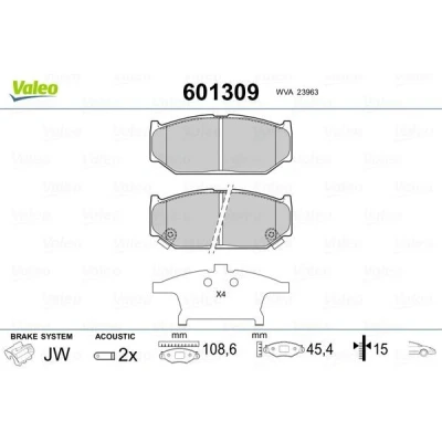 Kuva VALEO 601309 Jarrupalat Etuakseli Sis. kulumisenilmaisimen Huudonvaimennuspellillä SUZUKI: SWIFT 3, 4