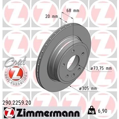 Kuva ZIMMERMANN COAT Z 290.2259.20 Jarrulevyt 305 20 6/5 5 121 Tuuletettu, ulko pinnoitettu JAGUAR: XJ Sedan, XK 8 Coupe, XJS Cabriolet