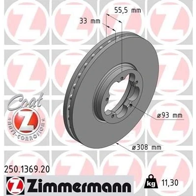 Kuva ZIMMERMANN COAT Z 250.1369.20 Jarrulevyt 308 33 5/5 5 111 tuuletettu sisältä pinnoitettu FORD: Tourneo Custom V362 Bussi, Transit V363 Van