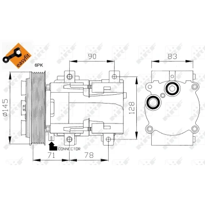 Kuva NRF 32085 Ilmastoinnin Kompressori FS10 170 12 PAG 46 kompressoriöljyllä, Tiivisterenkaalla EASY FIT
