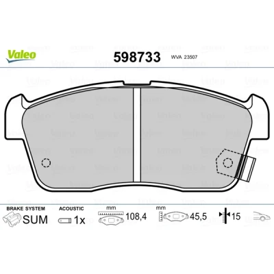 Kuva VALEO 598733 Jarrupalat Etuakseli Sis. kulumisenilmaisimen ilman huudonvaimennuspeltiä SUZUKI: Ignis I, Alto VII, K10 TOYOTA: bB 2, Verso S