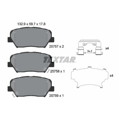 Kuva TEXTAR 2575701 Jarrupalat akustisella kulumavaroittimella Tarvikkeilla KIA: SORENTO 2, CARENS 4, HYUNDAI: Creta I SUV