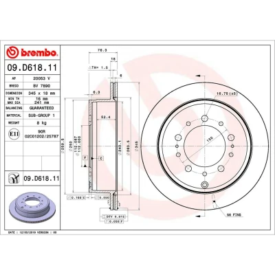 Kuva BREMBO 09.D618.11 Jarrulevyt 345 18 5 tuuletettu sisältä pinnoitettu TOYOTA: Land Cruiser 200