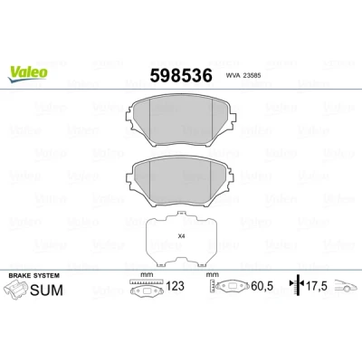 Kuva VALEO 598536 Jarrupalat Etuakseli Ilman kulumisenilmaisinta Huudonvaimennuspellillä TOYOTA: RAV4 II SUV