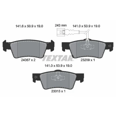 Kuva TEXTAR 2436704 Jarrupalat Sis. kulumisenilmaisimen VOLKSWAGEN: Touareg I