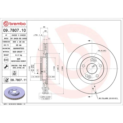 Kuva BREMBO COATED DISC LINE 09.7807.11 Jarrulevyt 305 28 5 tuuletettu sisältä pinnoitettu Ruuveilla