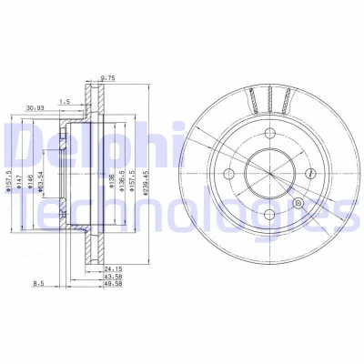 Kuva DELPHI BG2367 Jarrulevyt 240 24 4 Tuuletettu rasvattu käsittelemätön ilman pyöränlaakeria, ABS sensorirengasta FORD: Sierra Mk1 Hatchback