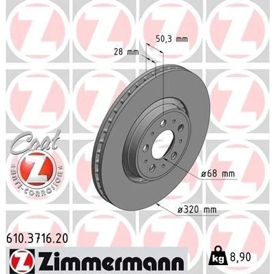 Kuva ZIMMERMANN COAT Z 610.3716.20 Jarrulevyt 320 28 10/5 5 108 Tuuletettu, ulko pinnoitettu VOLVO: V70 2, S60 I, XC70 I Cross Country